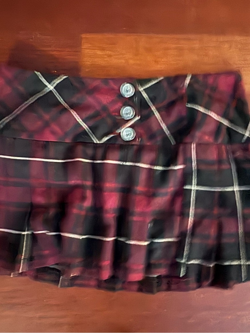 Jade Red and Black Plaid Pleated Mini Skirt